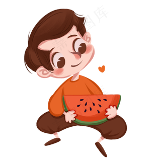 可爱的男孩吃西瓜