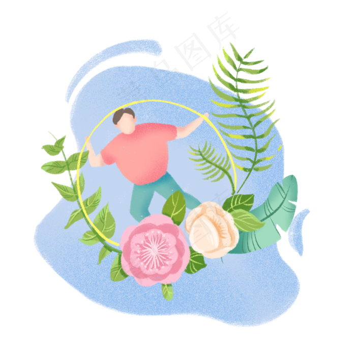 植物人类噪点风格边框,免抠元素