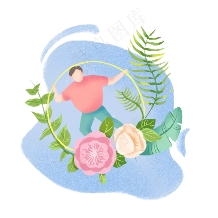 植物人类噪点风格边框,免抠元素