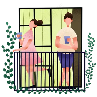 夏季阳台赏夜景情侣