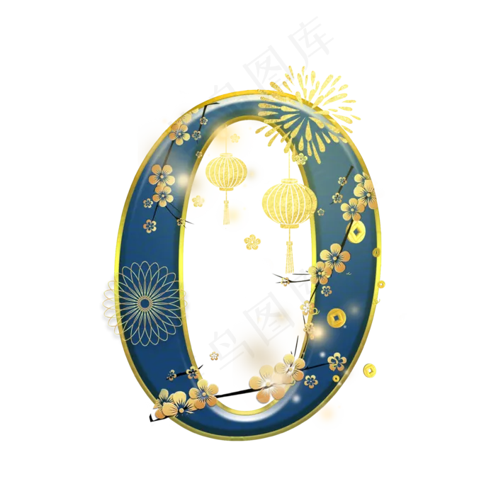 蓝色烟花数字0(2000*2000px 	      )psd模版下载