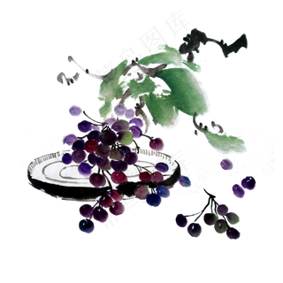 水果葡萄提子国画PNG水墨夏天