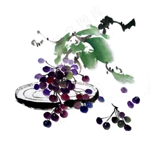 水果葡萄提子国画PNG水墨夏天
