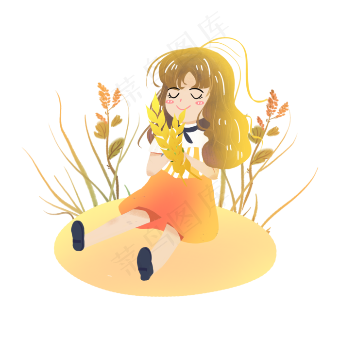 芒种拿着麦子的女孩素材