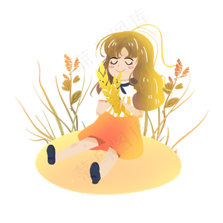 芒种拿着麦子的女孩素材