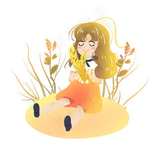 芒种拿着麦子的女孩素材