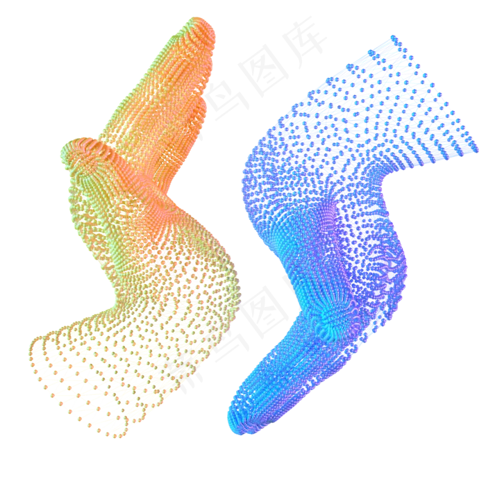 科技智能手对称魔幻数据点状蓝色,免抠元素(2000*2000px 300 dpi )