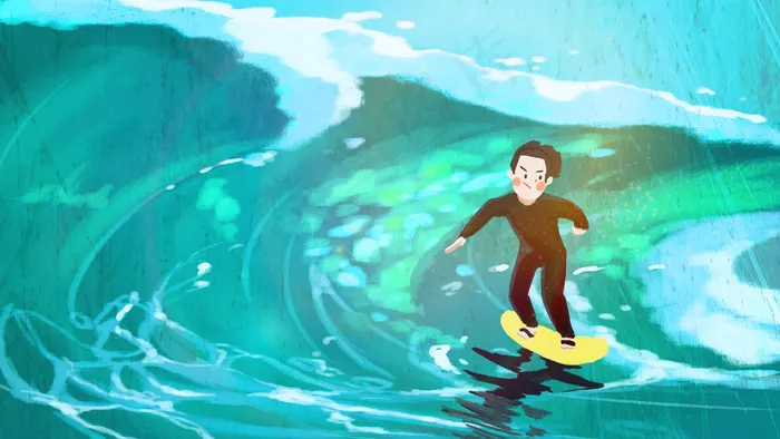 八月你好海里冲浪(2880*1620px 300 dpi )psd模版下载