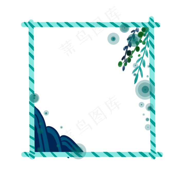 边框纹理绿色中国风山水波点边框