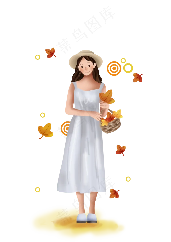 立秋秋天落叶和女孩,免抠元素(2480*3508px 300 dpi )psd模版下载