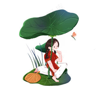 夏至荷叶底下吃冰棍的女孩