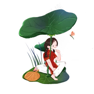 夏至荷叶底下吃冰棍的女孩