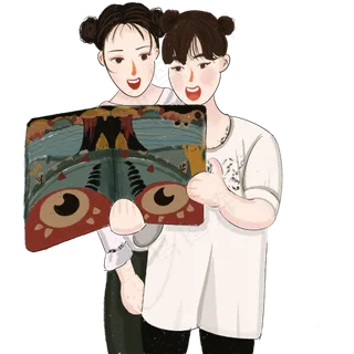 儿童节两个小女孩用手机玩自拍