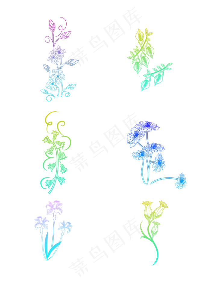 花束渐变冷暖装饰素材设计