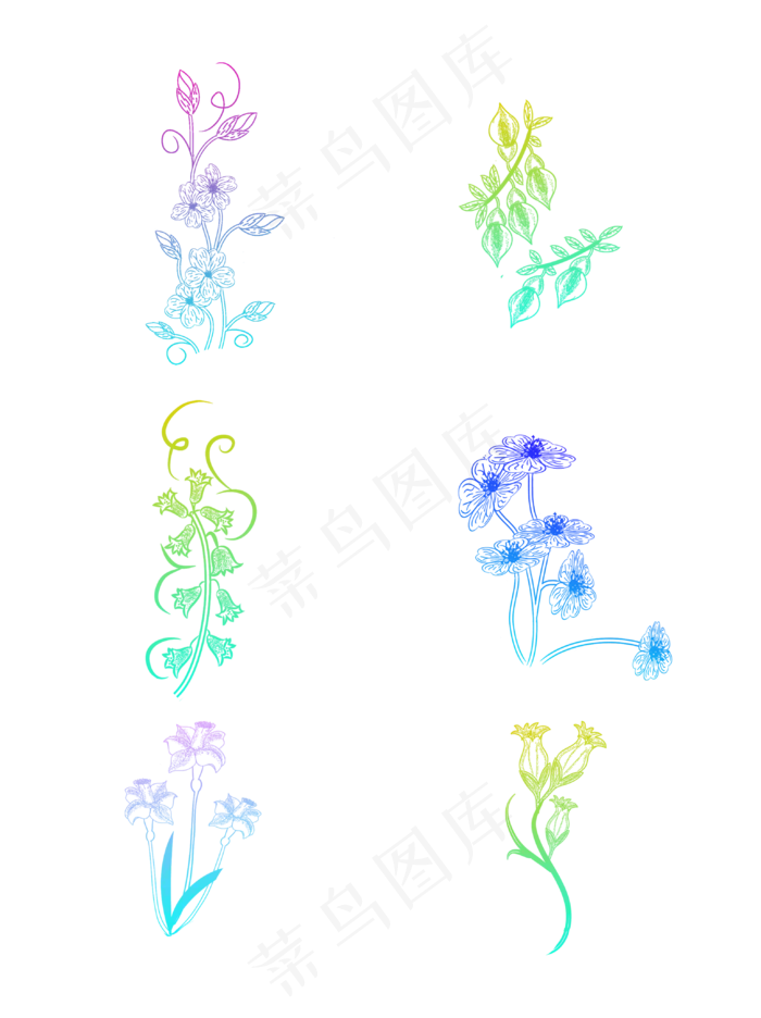 花束渐变冷暖装饰素材设计(3072X4107(DPI:300))psd模版下载