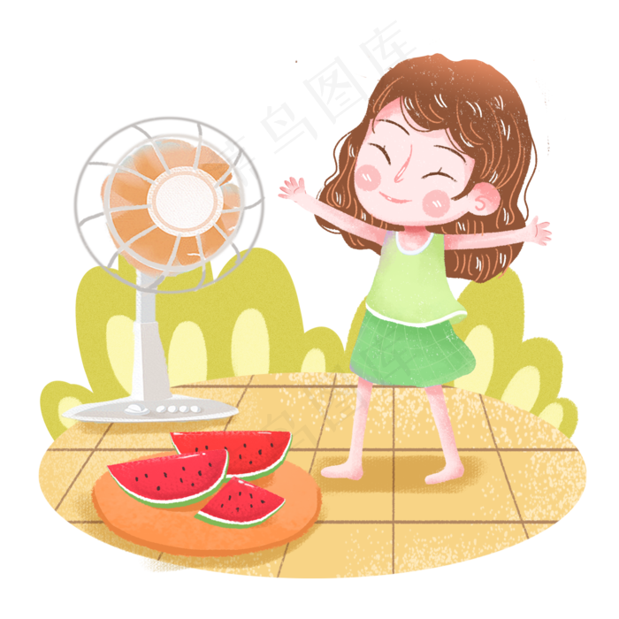 大暑吹电扇女孩png