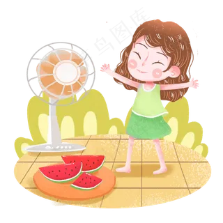 大暑吹电扇女孩png