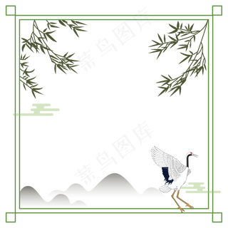 汉风竹林仙鹤矢量图