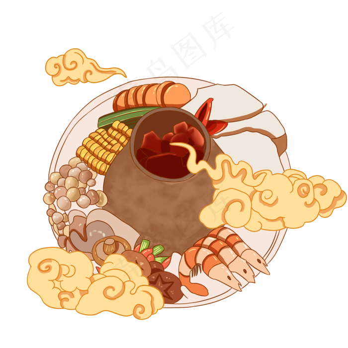 国潮插画美食,免抠元素