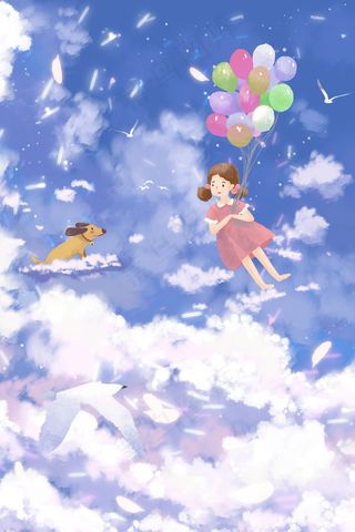 在天空云层中气球漂浮治愈系