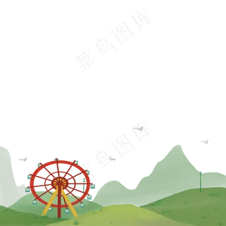 装饰边框春天摩天轮青山PNG