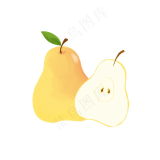 水彩风手绘黄色梨子