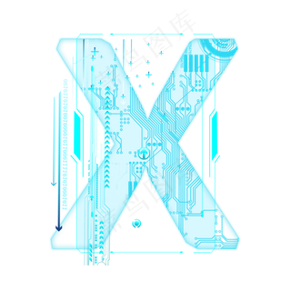 蓝色科技线条PSD字母X
