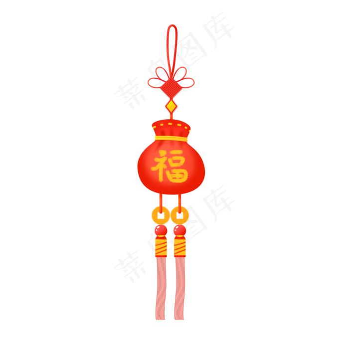 手绘中国风喜庆福袋铜钱穗中国结,免抠元素