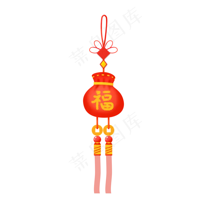手绘中国风喜庆福袋铜钱穗中国结,免抠元素