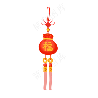 手绘中国风喜庆福袋铜钱穗中国结,免抠元素