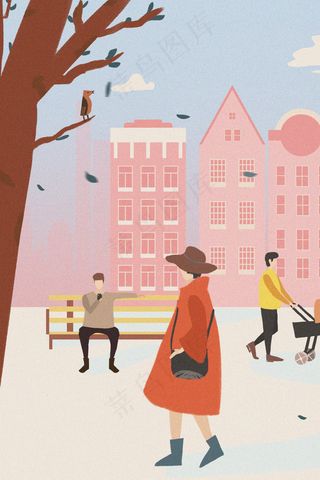 扁平城市生活街道街景人物逛街