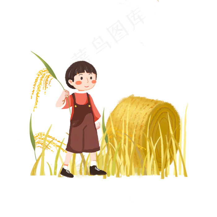 芒种手拿麦子的男孩素材