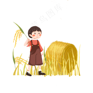 芒种手拿麦子的男孩素材