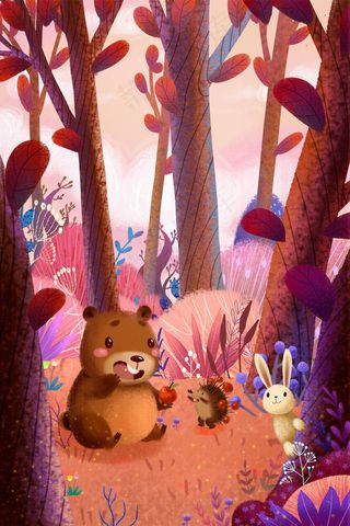 立秋秋风秋天秋季黄色丰收小熊与刺猬