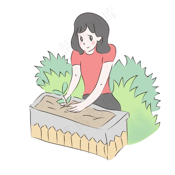 清新手绘植树节女孩种树树芽漫画(3000X3000(DPI:300))psd模版下载
