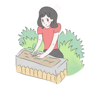 清新手绘植树节女孩种树树芽漫画