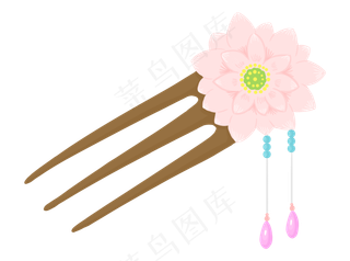 精美粉色荷花簪