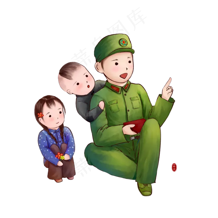 八一建军节军民一家亲解放军给孩(2000X2000(DPI:299))psd模版下载