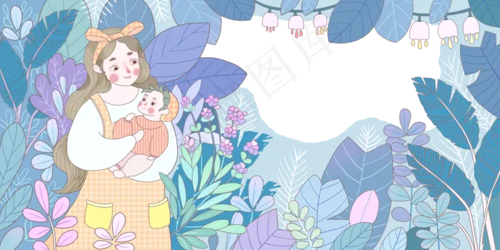 3.8妇女节繁花亲子春天繁花装饰边,免抠元素(6000X3000(DPI:300))psd模版下载