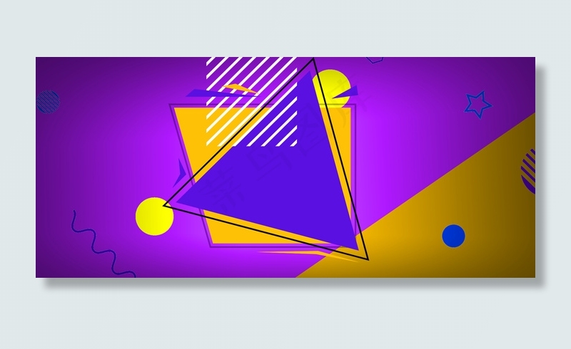 618促销拼色几何三角框Banner背景