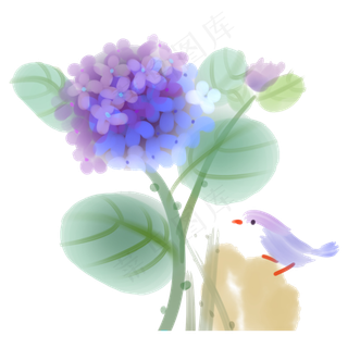 紫色绣球花朦胧装饰花卉花鸟PNG,免抠元素