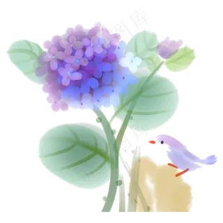 紫色绣球花朦胧装饰花卉花鸟PNG,免抠元素