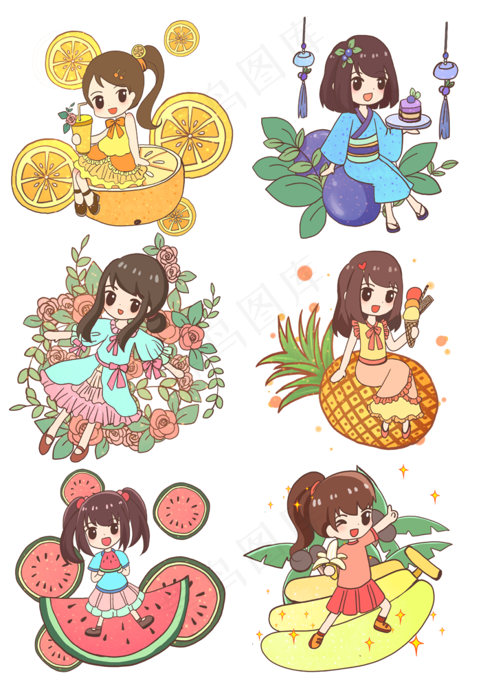 夏日水果系可爱女孩(2480X3508(DPI:299))psd模版下载