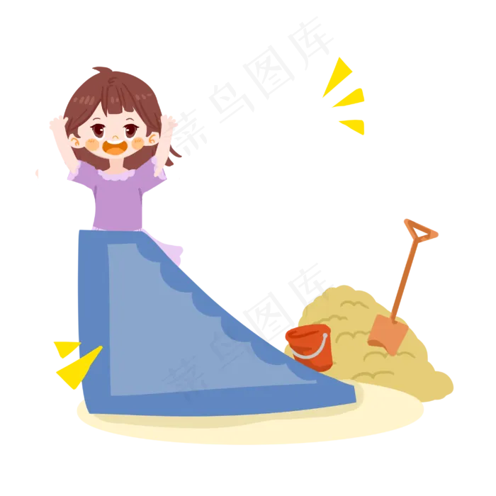儿童节卡通女孩玩滑滑梯PNG素材(3000X3000(DPI:300))psd模版下载