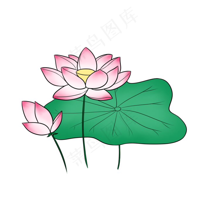 手绘卡通荷叶荷花(2000X2000(DPI:300))psd模版下载