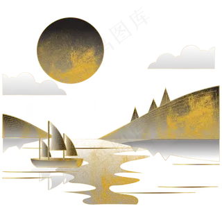 古风水墨描金山水