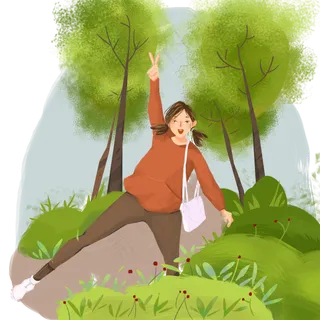 少女春季踏青出游图