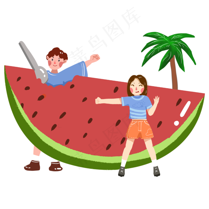 夏季大西瓜吃西瓜手绘(3000X3000(DPI:300))psd模版下载