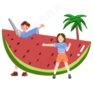 夏季大西瓜吃西瓜手绘