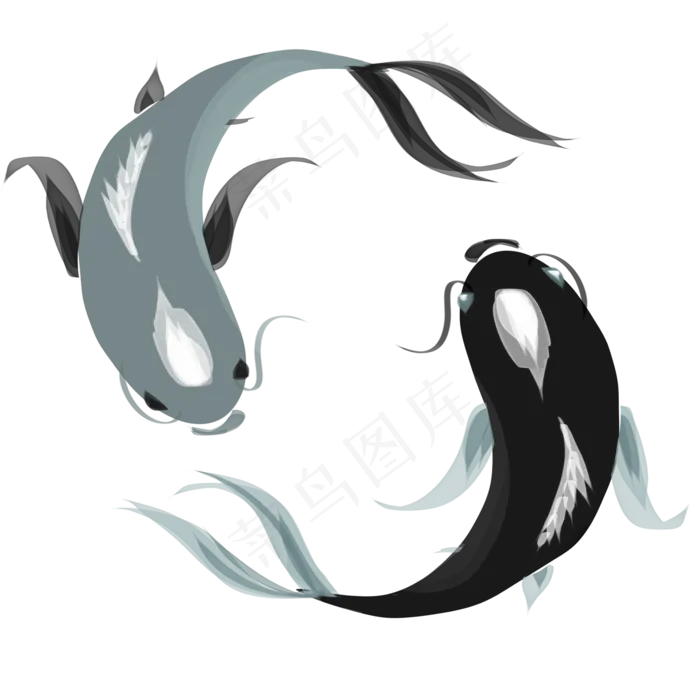 水彩风格手绘锦鲤阴阳鱼(2000X2000(DPI:72))psd模版下载